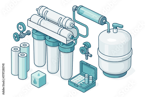 Isometric reverse osmosis water purification system setup and components