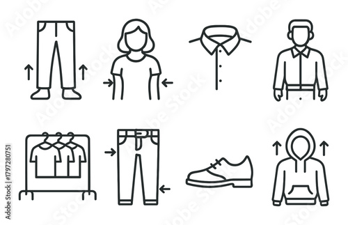Clothing icons depicting casual and formal outfits for men and women
