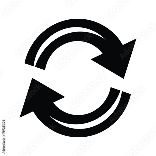 Black circular arrows symbol refresh rotate repeat icon on white background vector cycle