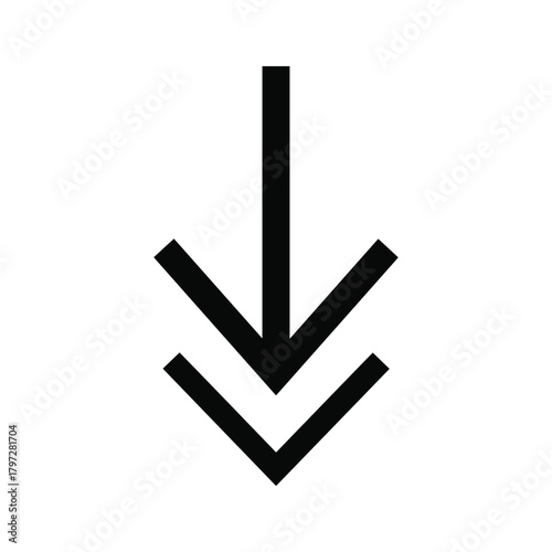 Black double downward pointing arrow symbol on white background direction