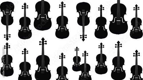 String instrument silhouette vector set, black violin and cello icons, editable clipart bundle, classical music concept, orchestral illustration design