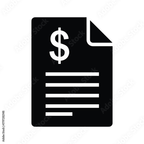 Black icon of a document with dollar sign and horizontal lines money finance