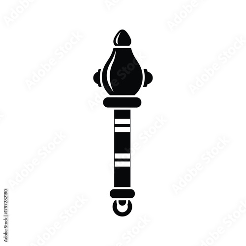 Black mace weapon icon with rounded head and ring on white background vector symbol