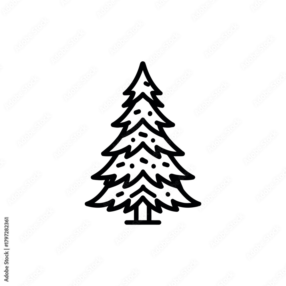 Fototapeta premium Outline Christmas Tree with Balls and Transparent Background