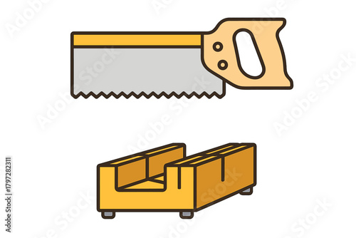 Traditional hand saw and miter box set for precise angled cuts in woodworking projects