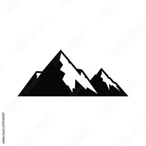 Black silhouette jagged mountain peaks with white snow accents vector graphic mountains