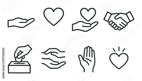 Icons of hands in gestures of care, help, and love