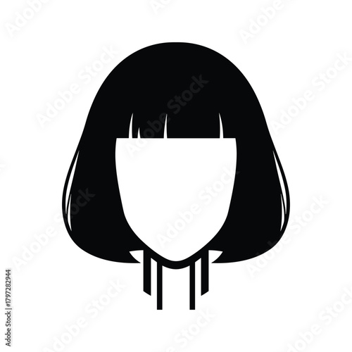 Black silhouette of a bob haircut with bangs and blank face vector graphic