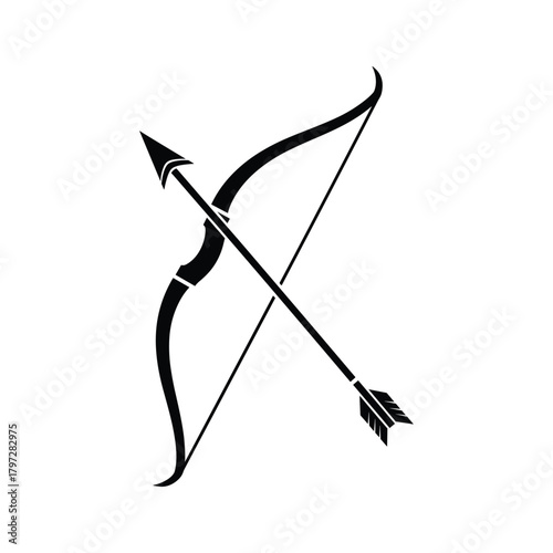 Black Silhouette of a Bow and Arrow on a White Background archery weapon