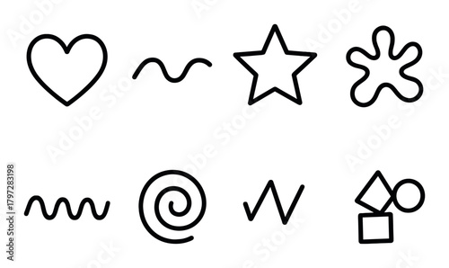 Collection of abstract black shapes on dark background