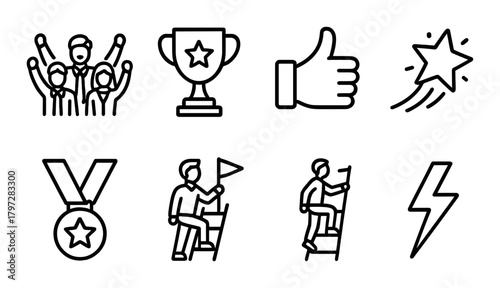 Icons of success: trophies, medals, and achievement symbols