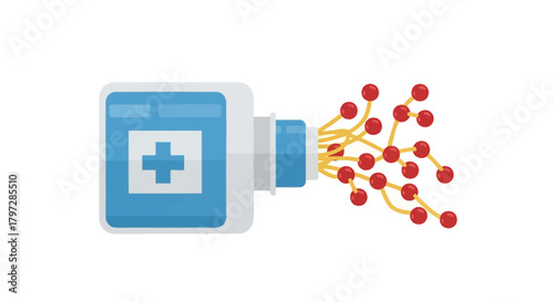 Innovative medicine concept for healthcare or pharmaceutical designs, featuring a modern pill bottle with emerging molecular structures for cutting-edge research