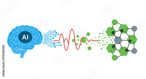 AI brain connects to molecule structure, driving innovation and discovery in science, medicine, and technology solutions for a smart future