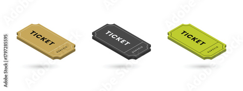 Coupon ticket set. Coupon design or voucher. Vector 3d illustration.