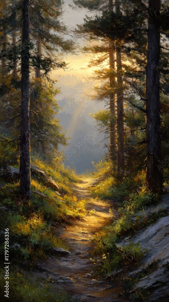 Fototapeta premium Forest path sunlight