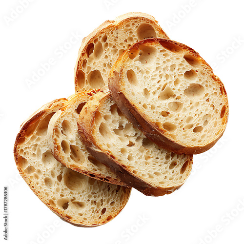 Freshly Baked Sliced Ciabatta Bread on Transparent Background