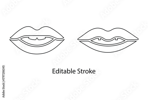Mouth lips icon editable stroke vector set, men women human lip vector line art icon