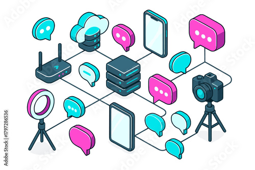 Digital communication network connecting devices, cloud storage, and server infrastructure