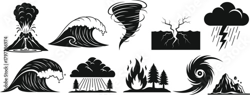 Silhouettes of natural disaster icons