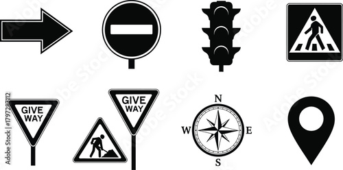 Silhouettes of traffic sign icons