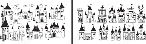 Castle Illustration Drawing, Medieval Palace Art, Hand Drawn Castle Vector, Historic Architecture Design, Ancient Building Sketch, Fairytale Palace Illustration, Black and White Castle Art, Decorative