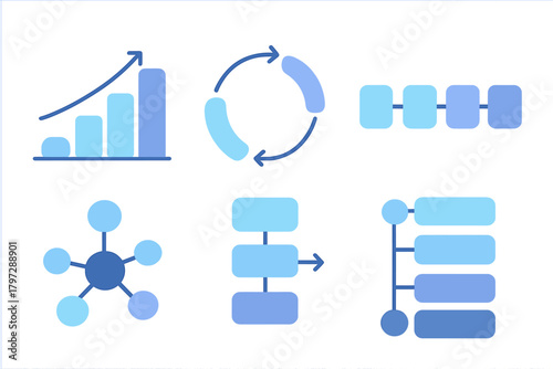 Business infographic elements collection with bar charts cycle diagrams and flowcharts for data presentation