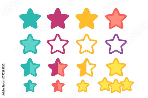 Colorful star icons set for rating, ranking, and customer feedback interface design