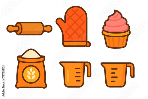 Essential kitchen utensils and ingredients for baking sweet desserts and homemade treats