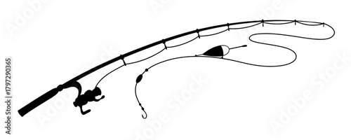 Fishing Rod Silhouette for Outdoor Sports and Recreation. Vector illustration