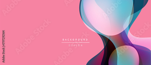 Abstract pink background features flowing shapes. Overlapping translucent forms create dynamic visual effect. Text reads background design.