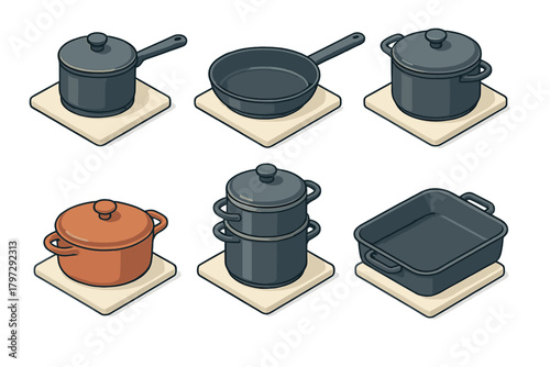 Essential kitchen cookware set including pots, pans, steamer, and baking dish