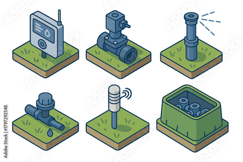Modern smart irrigation system equipment set with controller valve sprinkler and sensor technology