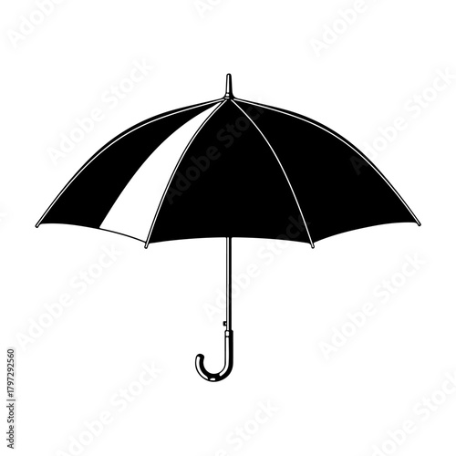 Minimalist and clean vector illustration of an umbrella, designed in flat style for icons, graphics, and weather-themed projects