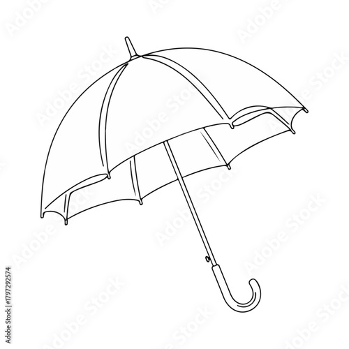 Minimalist and clean vector illustration of an umbrella, designed in flat style for icons, graphics, and weather-themed projects