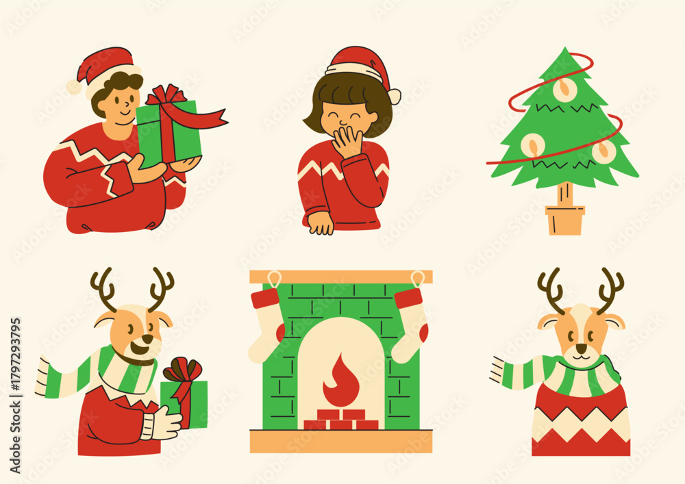 Fototapeta premium christmas flat illustration set