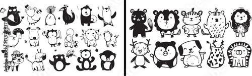 animal silhouette doodle, wildlife vector sketch, forest animals art, cute animal cartoon, funny creature illustration, black white line art, kids wildlife drawing, woodland animal design, creative na