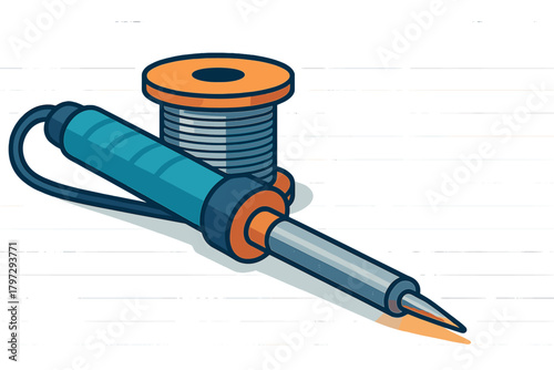 Soldering iron and solder spool essential tools for electronic repair and circuit board assembly