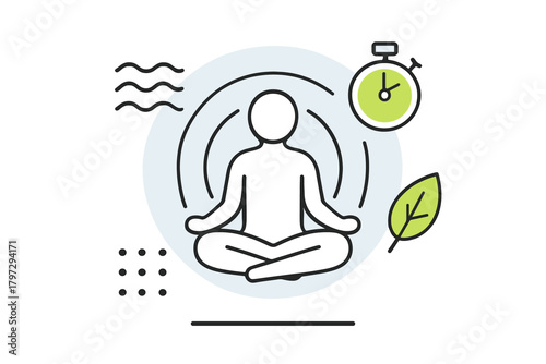 Mindful meditation practice combined with time management and natural balance concept