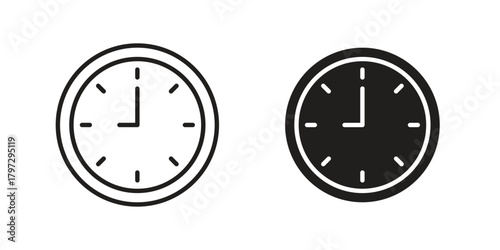 Clock icon flat and thin stroke vector pack. Editable icons set