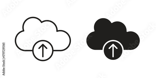 Cloud upload icon flat and thin stroke vector pack. Editable icons set