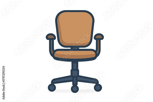 Modern ergonomic brown and blue chair with casters and armrests