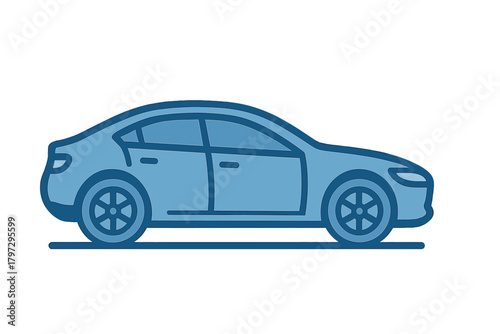 Modern stylized blue sedan car profile symbol for transportation and travel