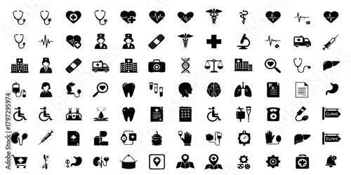 Set 200 Medecine and Health flat icons. Collection health care medical sign icons