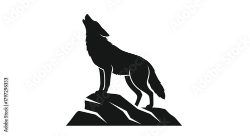 Silhouette of a howling wolf standing atop a rocky outcrop