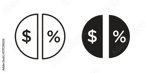 Dividend icon flat and thin stroke vector pack. Editable icons set