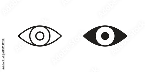 Eye icon flat and thin stroke vector pack. Editable icons set