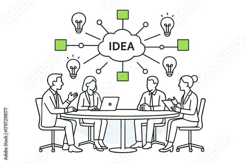 Business team brainstorming meeting generating new ideas and innovative solutions