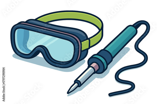 Soldering iron and safety goggles essential equipment for electronics repair