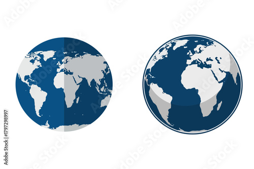 Two globe icons showing world map