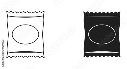 Iconic snack packet or sachet illustration, outline and solid fill, perfect for product packaging design elements